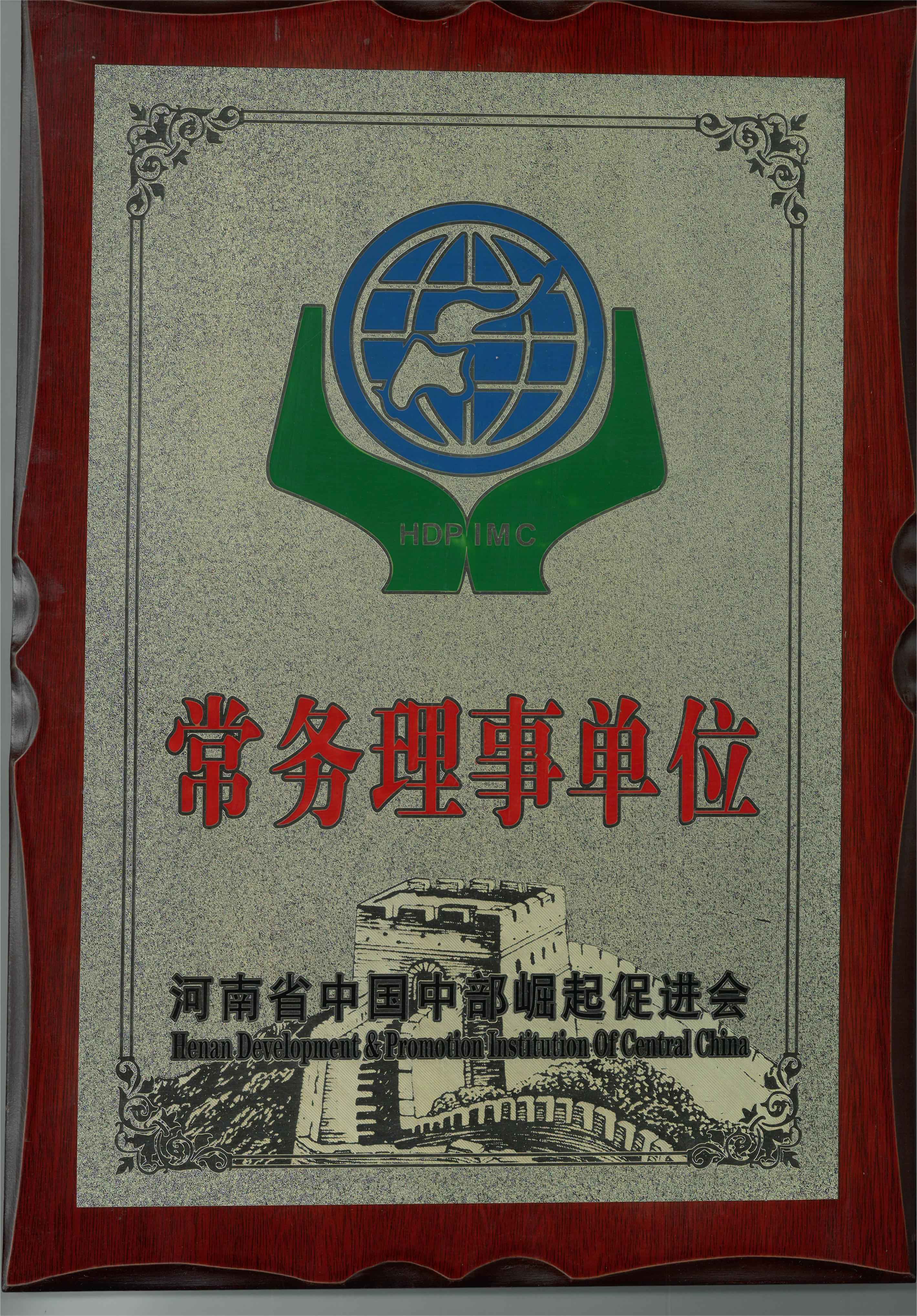 賀中海域安榮獲河南省中國中部崛起促進會常務理事單位